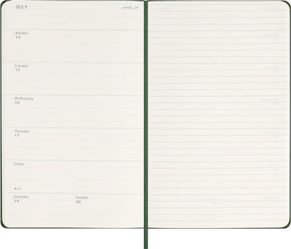 Moleskine Weekly Planner, Agenda Hebdomadaire avec Espace pour Notes 12 Mois 2025, Couverture Rigide et Fermeture Élastique, Couleur Vert Myrte, Format Large 13x21 cm