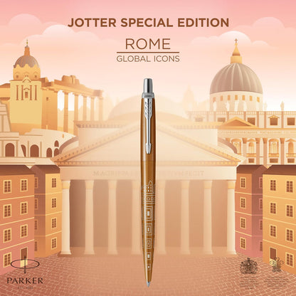 PARKER Jotter Ballpoint Pen | Special Edition | Rome Bronze CT | Medium Point with Blue Ink | Gift Box