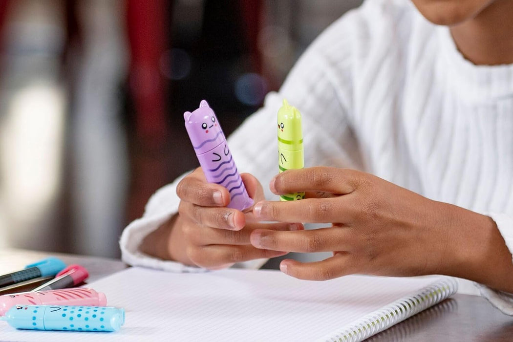 Maped - Pastel Mini Highlighters - Pocket Highlighters in Character Shape - 4 Pastel Colours: Green, Blue, Pink and Purple
