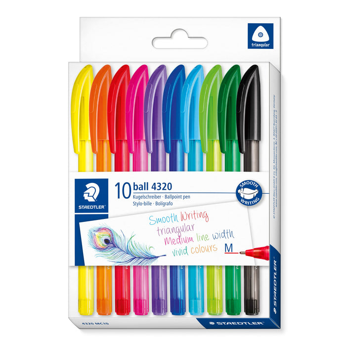 STAEDTLER 4320 MC10 Stick Rainbow Ballpoint Pen - Assorted Colours (Pack of 10