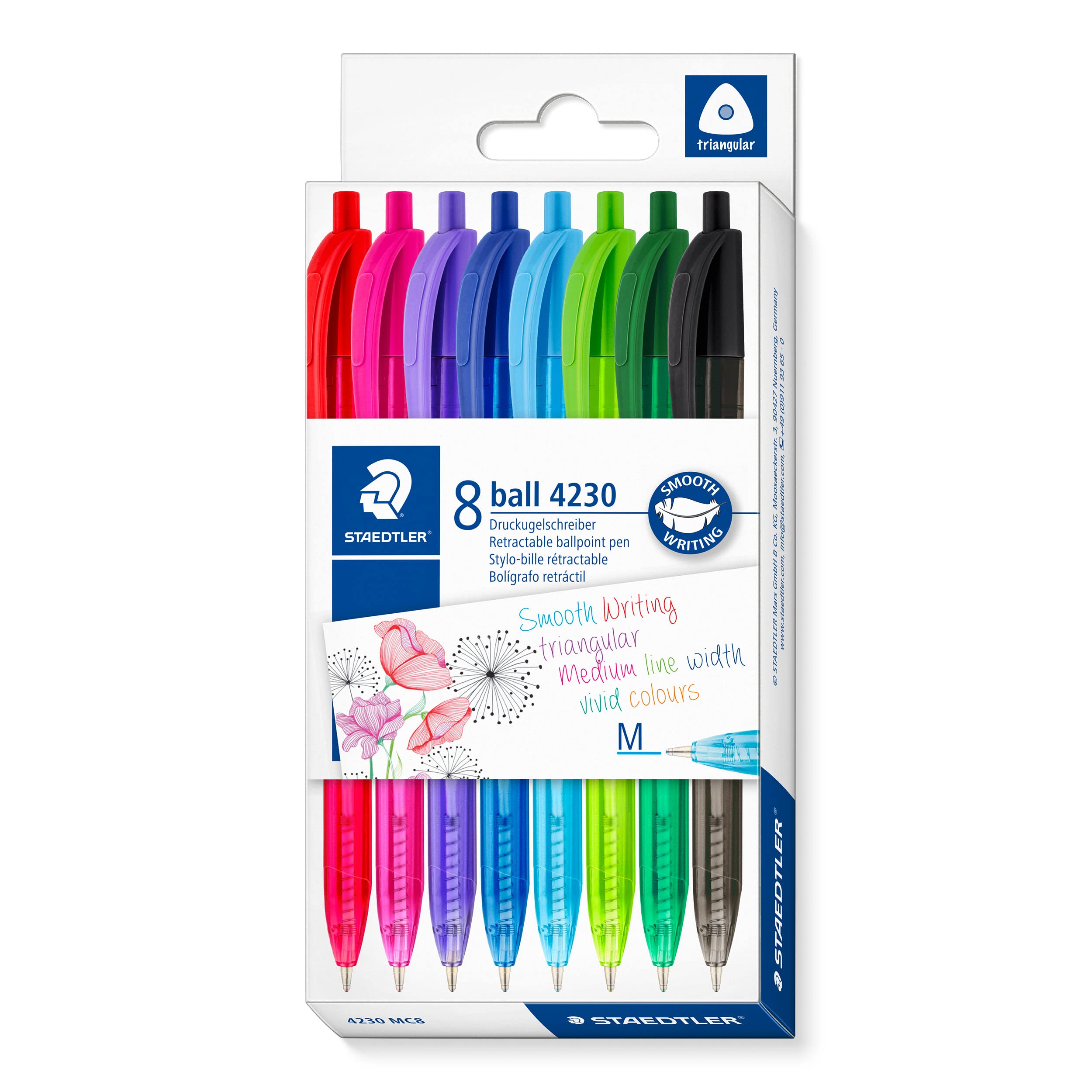 STAEDTLER 4230 MC8 Retractable Rainbow Ballpoint Pen - Assorted Colours (Pack of 8