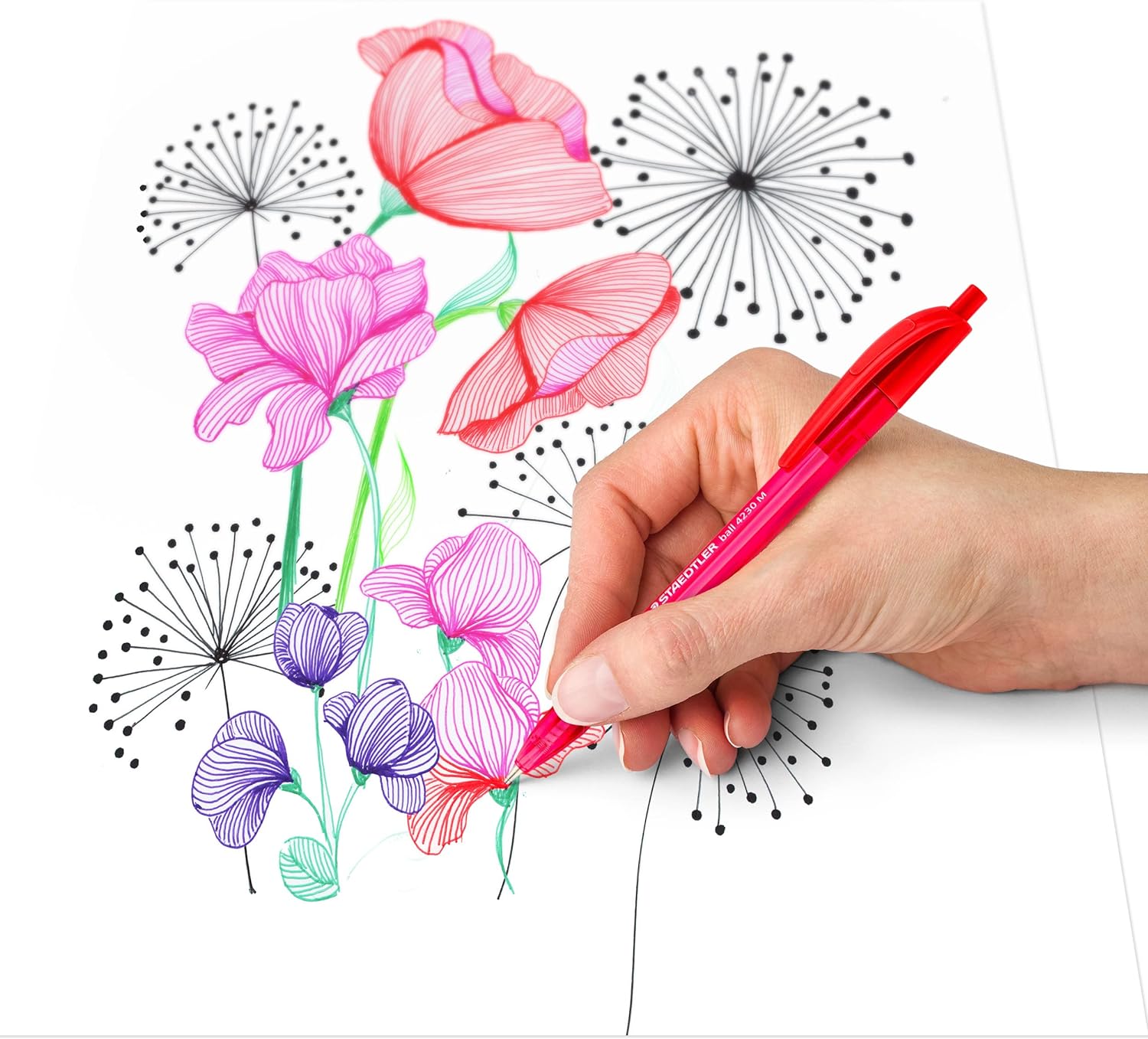STAEDTLER 4230 MC8 Retractable Rainbow Ballpoint Pen - Assorted Colours (Pack of 8