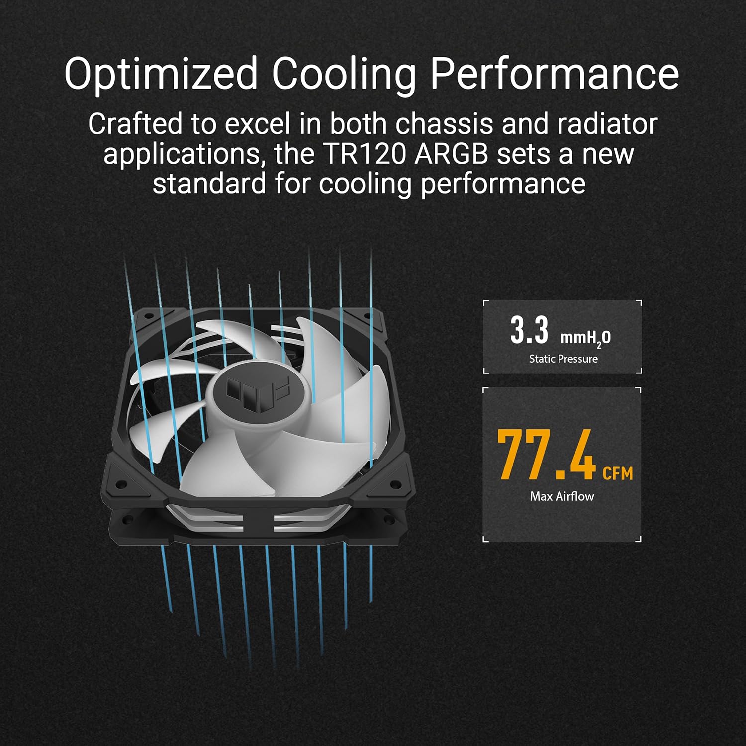 ASUS TUF Gaming TR120 ARGB Single Pack Black Edition 120mm Fans (28mm Frame, 3.3mm High Static Pressure H2O, Dual Layer LED Matrix, Aura Sync, PWM Fan Control