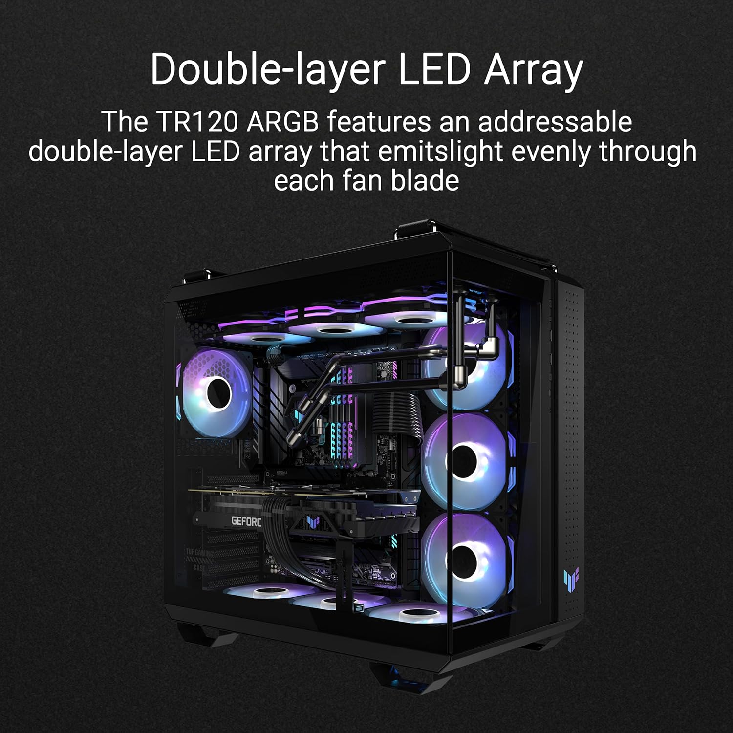 ASUS TUF Gaming TR120 ARGB Single Pack Black Edition 120mm Fans (28mm Frame, 3.3mm High Static Pressure H2O, Dual Layer LED Matrix, Aura Sync, PWM Fan Control