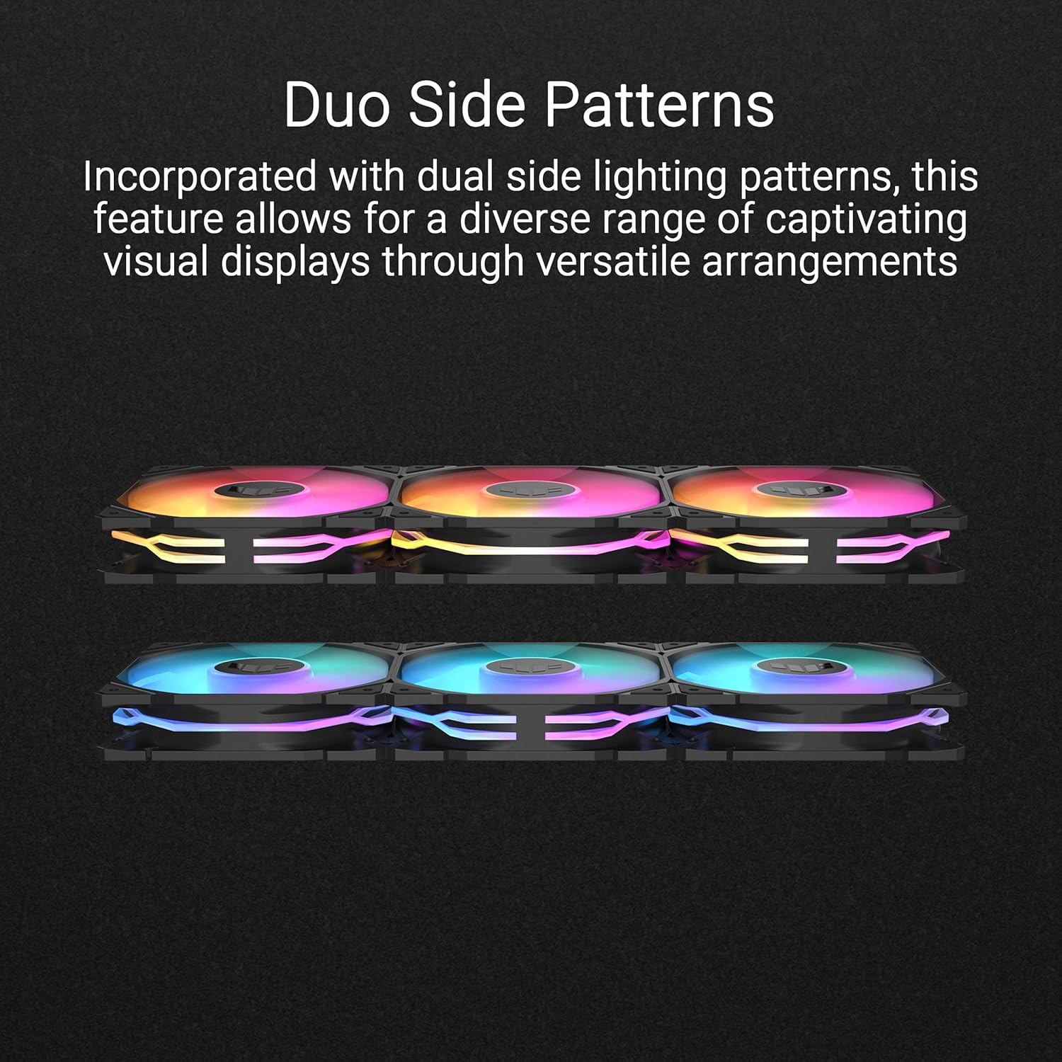 ASUS TUF Gaming TR120 ARGB Reverse Triple Pack Black Edition 120mm Fans (28mm Frame, Static Pressure at 2.75mm H2O, 76.3CFM Airflow, Dual Layer LED Matrix, Aura Sync)