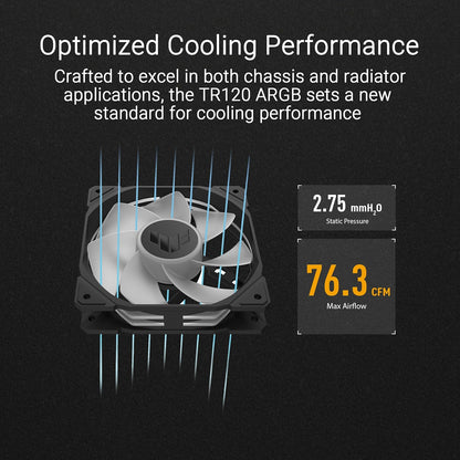 ASUS TUF Gaming TR120 ARGB Reverse Triple Pack Black Edition 120mm Fans (28mm Frame, Static Pressure at 2.75mm H2O, 76.3CFM Airflow, Dual Layer LED Matrix, Aura Sync)