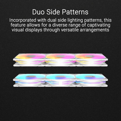 ASUS TUF GAMING TR120 FAN ARGB REVERSE WHITE 3 IN 1 Ventole Case a Pale Invertite Spessore 28 mm, Pressione Statica 3,3 mm H2O e Flusso d'aria Elevato, Design Doppio Strato 16 LED RGB, 3 pezzi, Bianco