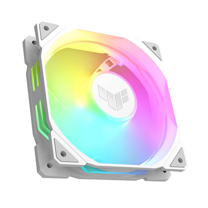 ASUS TUF GAMING TR120 FAN ARGB REVERSE WHITE 3 IN 1 Ventole Case a Pale Invertite Spessore 28 mm, Pressione Statica 3,3 mm H2O e Flusso d'aria Elevato, Design Doppio Strato 16 LED RGB, 3 pezzi, Bianco