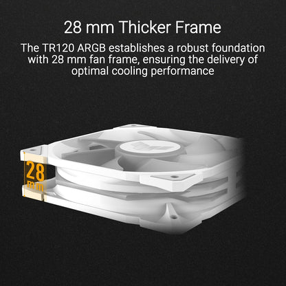 ASUS TUF GAMING TR120 FAN ARGB REVERSE WHITE 3 IN 1 Ventole Case a Pale Invertite Spessore 28 mm, Pressione Statica 3,3 mm H2O e Flusso d'aria Elevato, Design Doppio Strato 16 LED RGB, 3 pezzi, Bianco