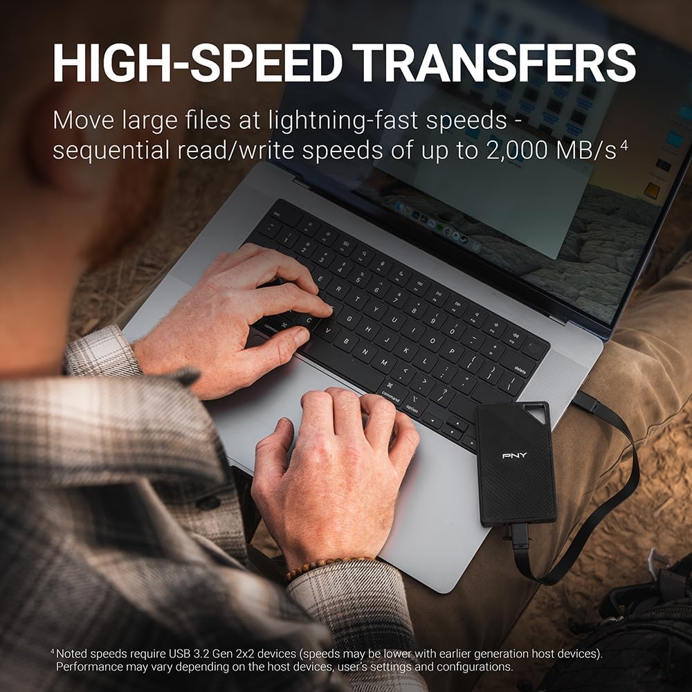 PNY RP60 1TB USB 3.2 Gen 2x2 Type-C Portable SSD - 2,000MB/s read speed (PSD0CS3060-1TB-RB