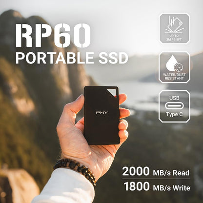 PNY RP60 1TB USB 3.2 Gen 2x2 Type-C Portable SSD - 2,000MB/s read speed (PSD0CS3060-1TB-RB