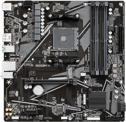 Gigabyte B550M K Motherboard - Supports AMD Ryzen 5000 Series AM4 CPUs, up to 4733MHz DDR4 (OC), 2xPCIe 3.0 M.2, GbE LAN, USB 3.2 Gen1
