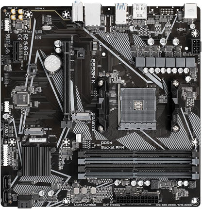 Gigabyte B550M K Motherboard - Supports AMD Ryzen 5000 Series AM4 CPUs, up to 4733MHz DDR4 (OC), 2xPCIe 3.0 M.2, GbE LAN, USB 3.2 Gen1