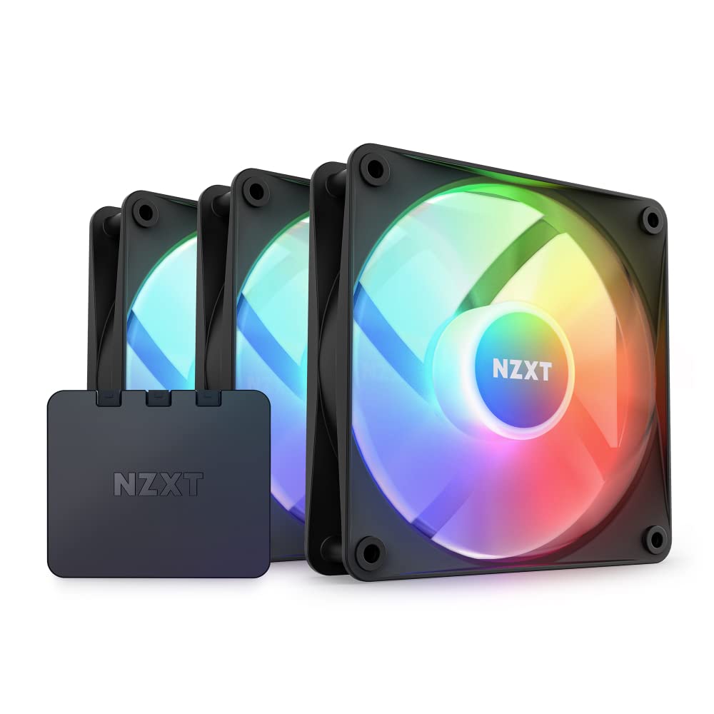 NZXT F120 RGB Core Triple Pack - 3 x 120mm Hub-Mounted RGB Fans with RGB Controller - 8 Individually-Addressable LEDs - Semi-Translucent Blades - High Static Pressure & Airflow - CAM Software - Black 120 mm Triple pack black