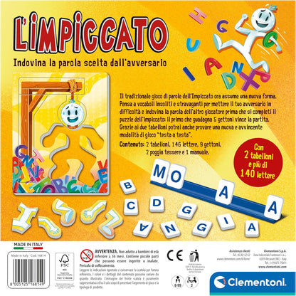 Clementoni - L'Impiccato Tischspiel für Kinder ab 6 Jahren und Erwachsene, Brettspiel für 2 Spieler, Geschenkidee, Made in Italy, Italienische Sprache, 16814