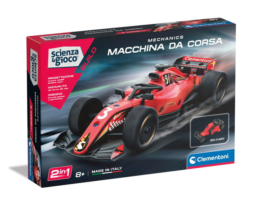 Clementoni - Supercar Model Kit - Racing Car - Science and Game Build, Car F1 Red for Building, Mechanics for Children 8 Years, Made in Italy, 19369