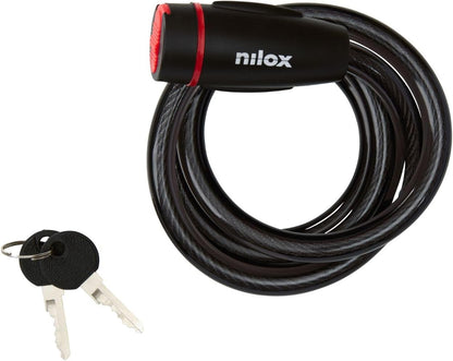Nilox Cable Lock, Antifurto per Bicicletta, Lucchetto Bicicletta con Cavo in Acciaio e Copertura in Plastica Morbida, Lunghezza 1.3 Metri, 2 Chiavi Incluse
