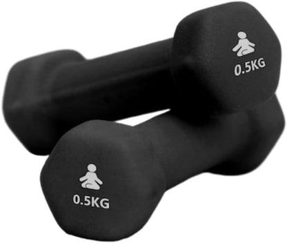 Manubri Premium - 2 pezzi - rivestimento in neoprene antiscivolo - testa esagonale antirotolamento - colore nero 0.5 Chilogrammi