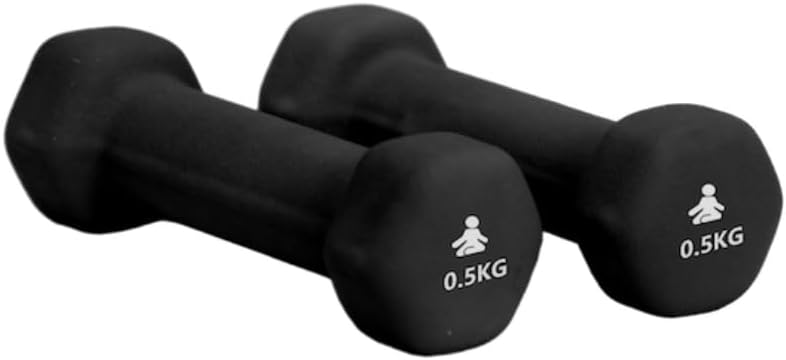 Manubri Premium - 2 pezzi - rivestimento in neoprene antiscivolo - testa esagonale antirotolamento - colore nero 0.5 Chilogrammi