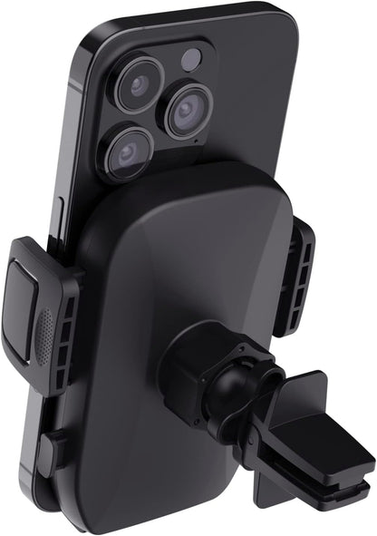 Trust Runo Car Phone Holder, Air Vent Phone Mount Cradle, Secure-fit, Quick Release Button, Rubberised Back Clamp, Rotatable Mount Compatible with iPhone, Samsung and Other 55-100 mm – Black