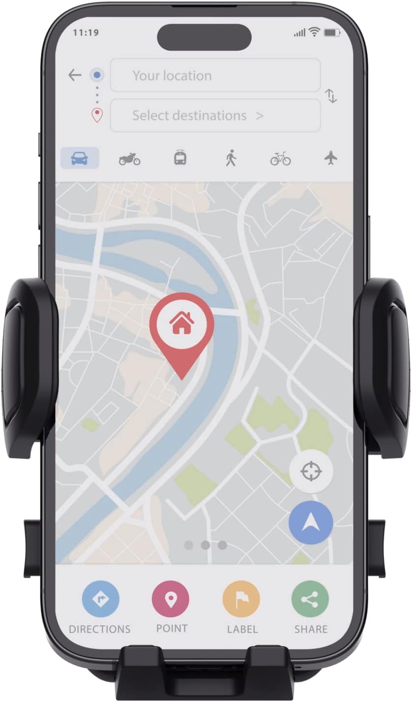 Trust Runo Car Phone Holder, Air Vent Phone Mount Cradle, Secure-fit, Quick Release Button, Rubberised Back Clamp, Rotatable Mount Compatible with iPhone, Samsung and Other 55-100 mm – Black