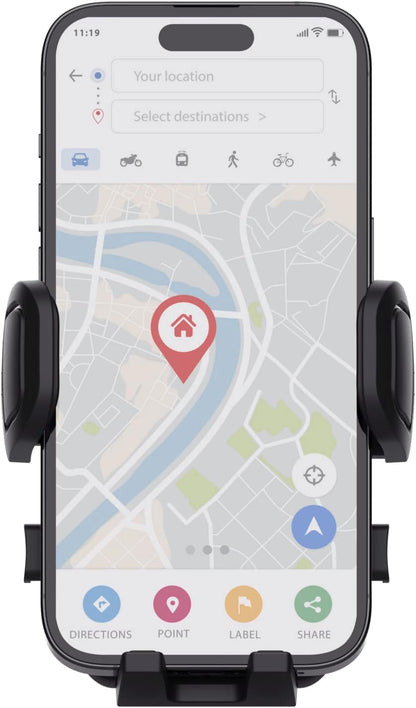 Trust Runo Car Phone Holder, Air Vent Phone Mount Cradle, Secure-fit, Quick Release Button, Rubberised Back Clamp, Rotatable Mount Compatible with iPhone, Samsung and Other 55-100 mm – Black