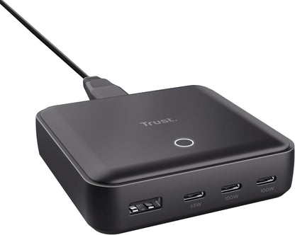 Trust Maxo 100W Multipresa USB C, Caricatore USB-C x3 USB-A x1, Caricatore USB Multiplo, Cavo di Alimentazione 1,5 m, Hub Stazione di Ricarica USB Multipla per iPhone Samsung Galaxy Tablet Laptop