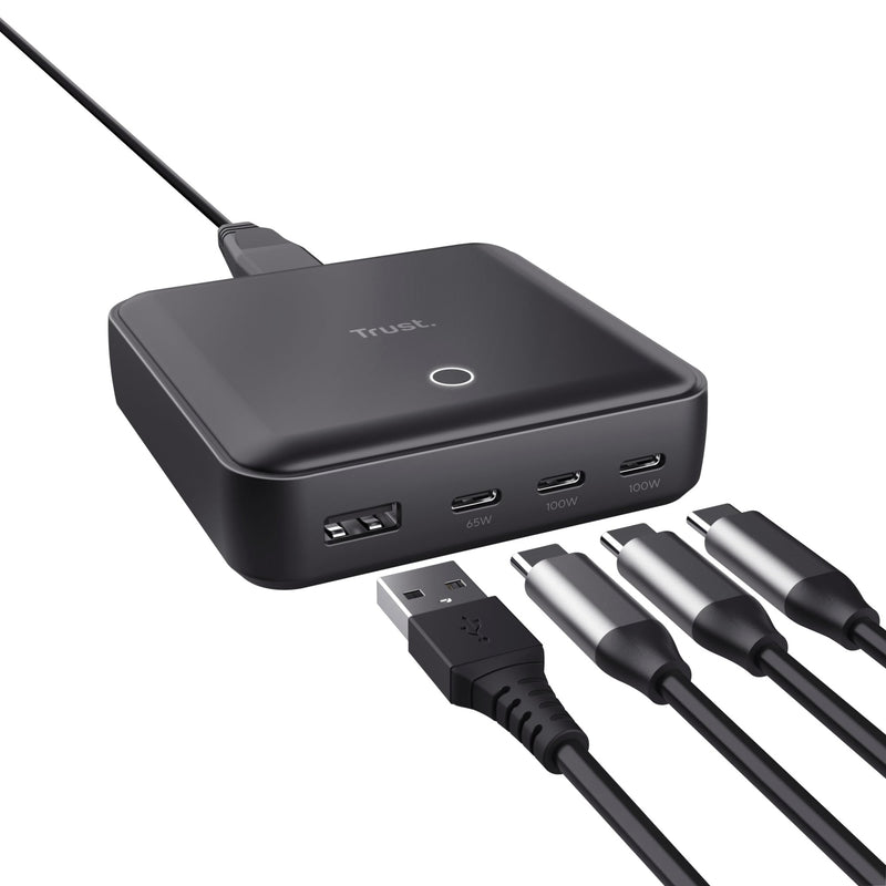 Trust Maxo 100W Multipresa USB C, Caricatore USB-C x3 USB-A x1, Caricatore USB Multiplo, Cavo di Alimentazione 1,5 m, Hub Stazione di Ricarica USB Multipla per iPhone Samsung Galaxy Tablet Laptop