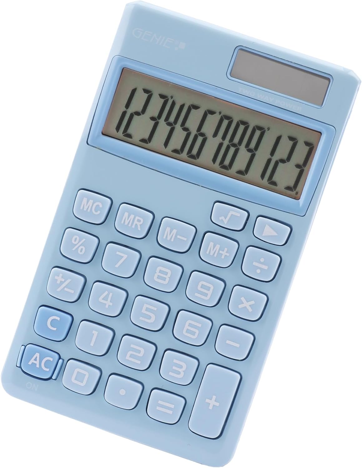 GENIE 212 B 12 Digit Calculator with Dual Power (Solar and Battery) Blue