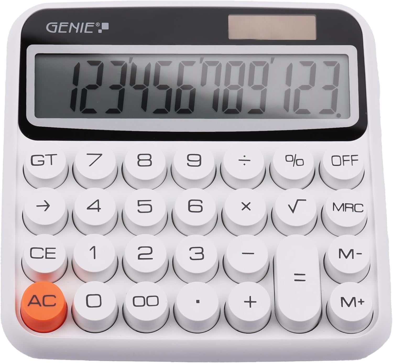 GENIE 612W 12-Digit Desktop Calculator with Dual Power (Solar and Battery) White