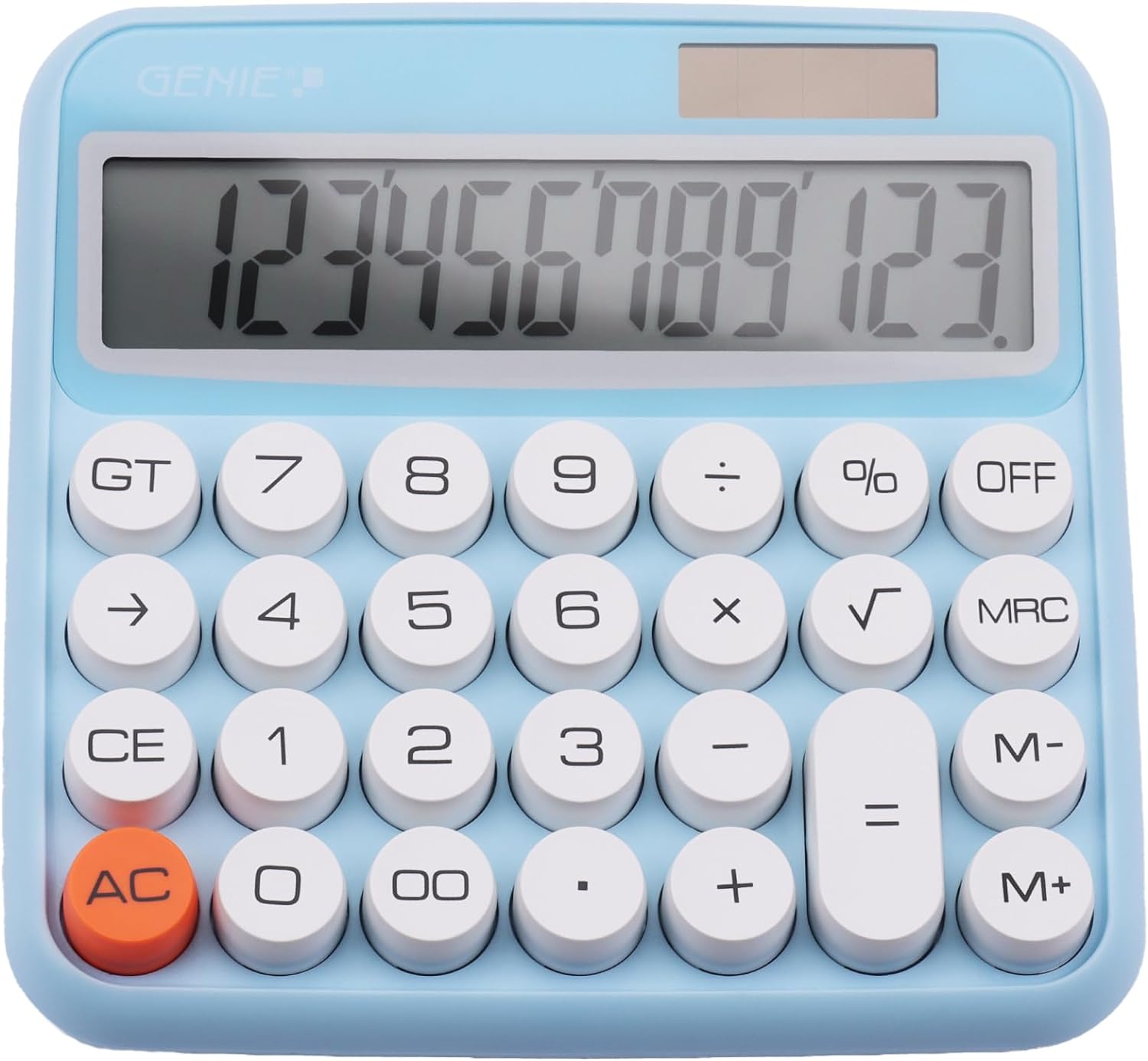 GENIE 612 B 12 Digit Desktop Calculator with Dual Power (Solar and Battery) Blue