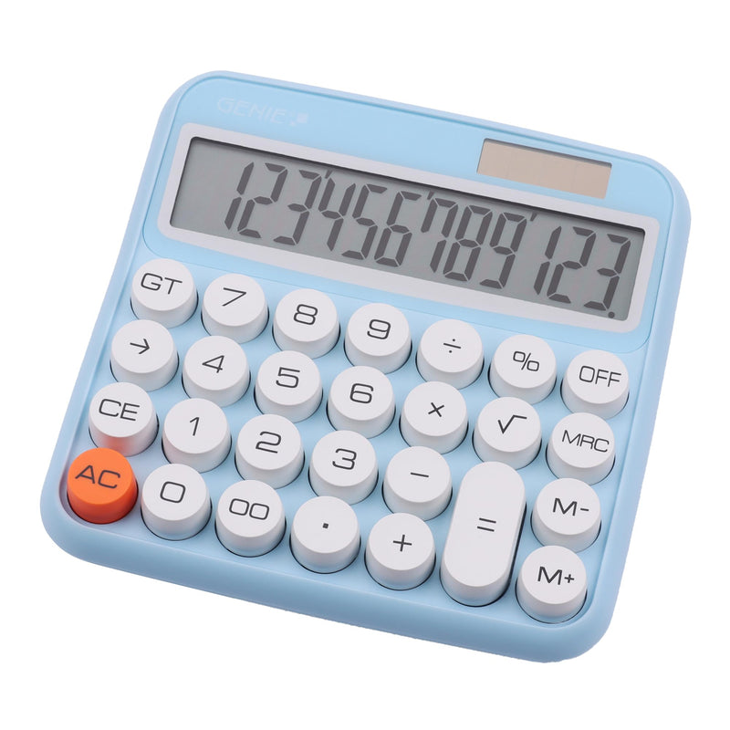 GENIE 612 B 12 Digit Desktop Calculator with Dual Power (Solar and Battery) Blue