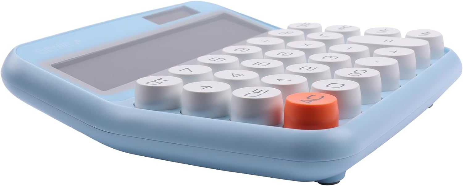 GENIE 612 B 12 Digit Desktop Calculator with Dual Power (Solar and Battery) Blue