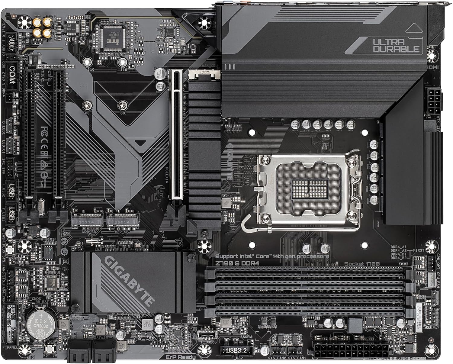 Gigabyte Z790 S DDR4 Motherboard - Supports Intel Core 14th CPUs, 8+1+1 Phases Digital VRM, up to 5333MHz DDR4, 3xPCIe 4.0 M.2, 2.5GbE LAN, USB 3.2 Gen 2