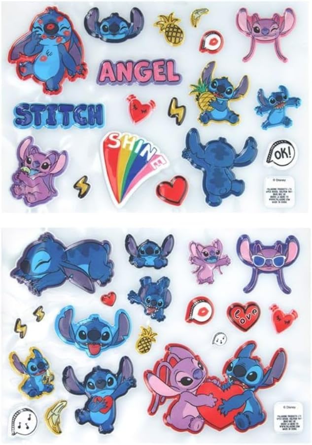 Stitch and Angel Official Licensed Disney Puffy Gadget Decals for Girls and Boys, 3D Sticker Accessory for School, Office and Gaming Colorful Cartoon Character Gift Pack | Paladone