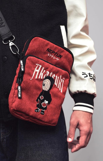 NEPTUN Anime Cross Bag Embroidered Crossbody Bag Cord Look with Separate Mobile Phone and Key Compartment Adjustable Obito Uchiha - Naruto Shippuden