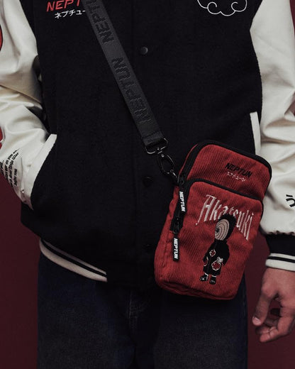 NEPTUN Anime Cross Bag Embroidered Crossbody Bag Cord Look with Separate Mobile Phone and Key Compartment Adjustable Obito Uchiha - Naruto Shippuden