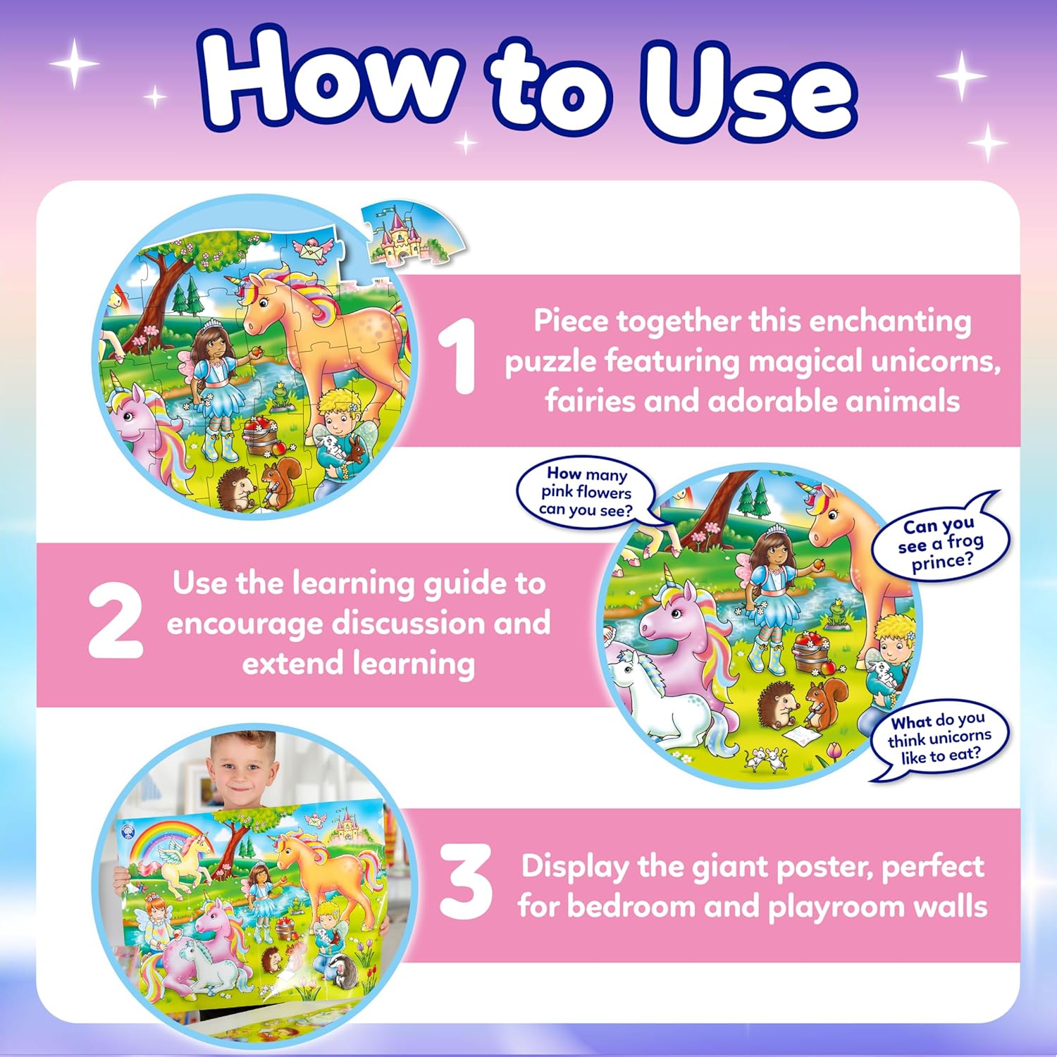 Orchard Toys Unicorn Friends Jigsaw, 50-Piece Shaped Puzzle, Includes Poster and Learning Guide, For Ages 4+, Perfect for Kids who love Unicorns