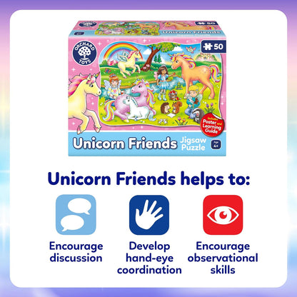Orchard Toys Unicorn Friends Jigsaw, 50-Piece Shaped Puzzle, Includes Poster and Learning Guide, For Ages 4+, Perfect for Kids who love Unicorns