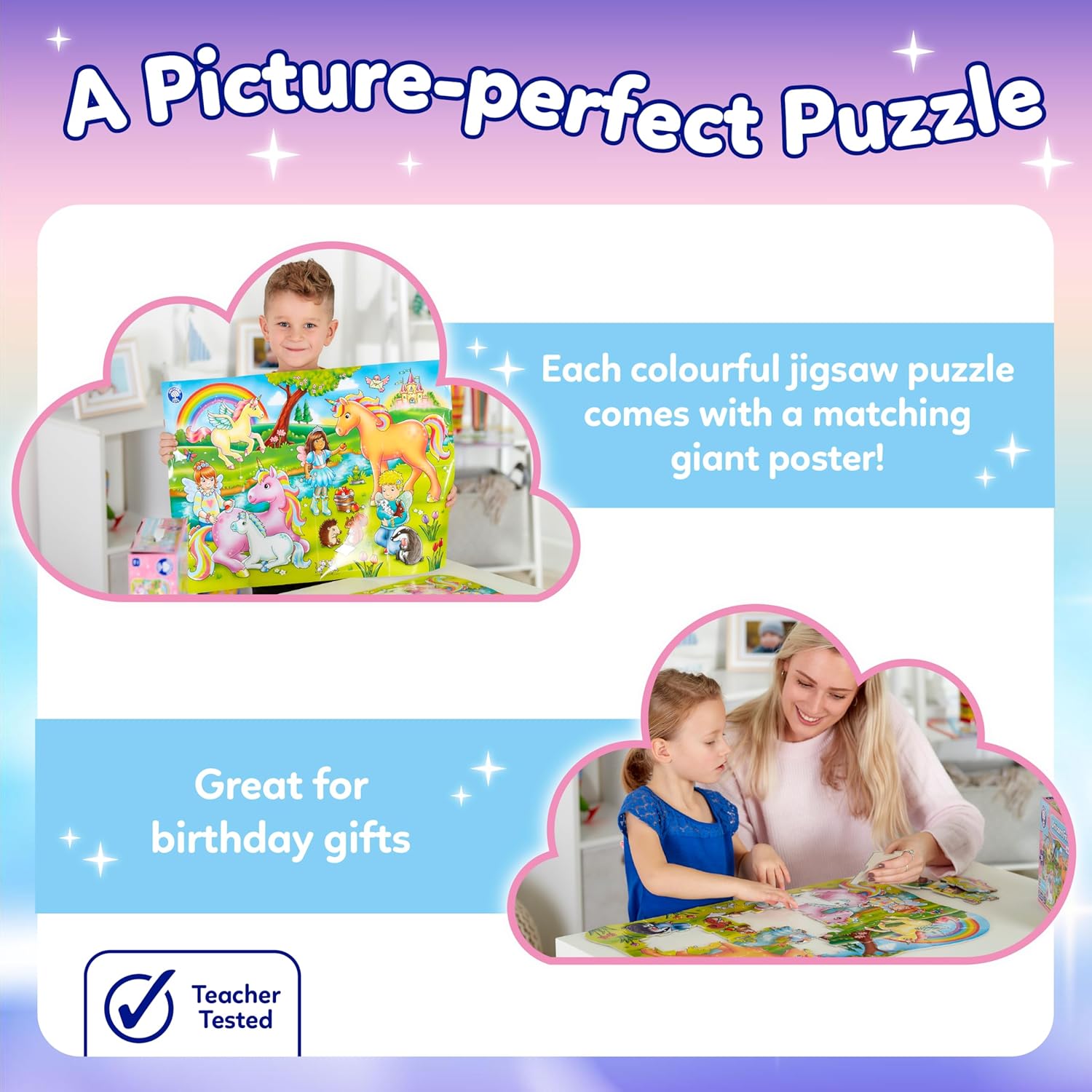 Orchard Toys Unicorn Friends Jigsaw, 50-Piece Shaped Puzzle, Includes Poster and Learning Guide, For Ages 4+, Perfect for Kids who love Unicorns