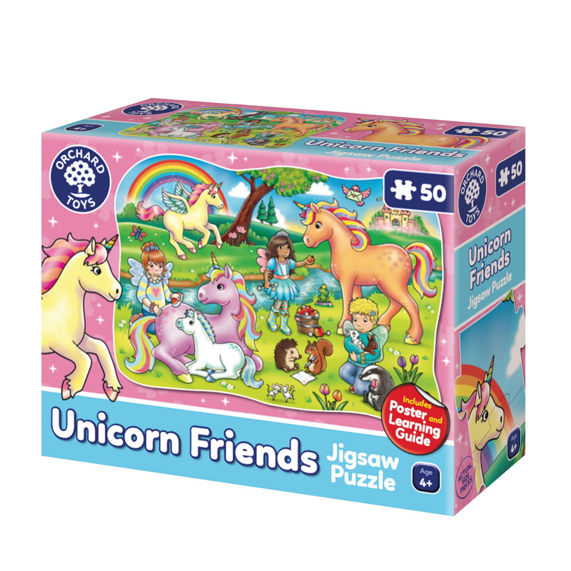Orchard Toys Unicorn Friends Jigsaw, 50-Piece Shaped Puzzle, Includes Poster and Learning Guide, For Ages 4+, Perfect for Kids who love Unicorns