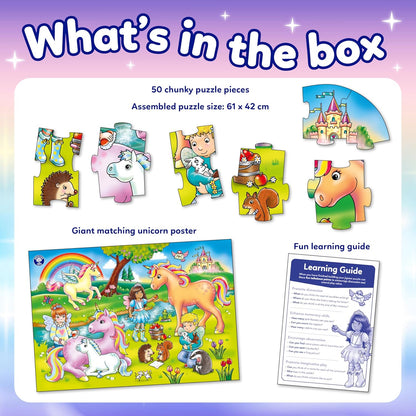 Orchard Toys Unicorn Friends Jigsaw, 50-Piece Shaped Puzzle, Includes Poster and Learning Guide, For Ages 4+, Perfect for Kids who love Unicorns