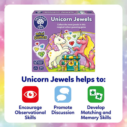 Orchard Toys Unicorn Jewels Colour Matching Game - Unicorn Gifts for Girls and Boys - Mini Travel Games for Kids, Toddlers, Children - Educational toys for 3+ year Olds - 3-7 Year Olds - 2-4 Players