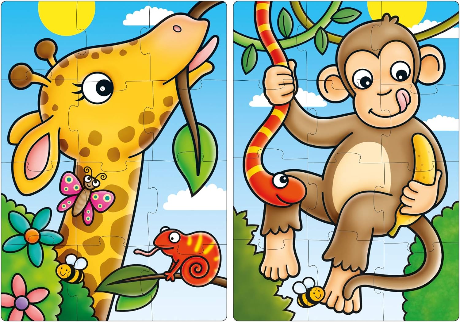 Orchard Toys First Jungle Friends Jigsaw Puzzle, 12-Piece Jigsaws, Two Puzzles in a Box, Perfect For Kids Ages 2+, Develops Hand-Eye Coordination