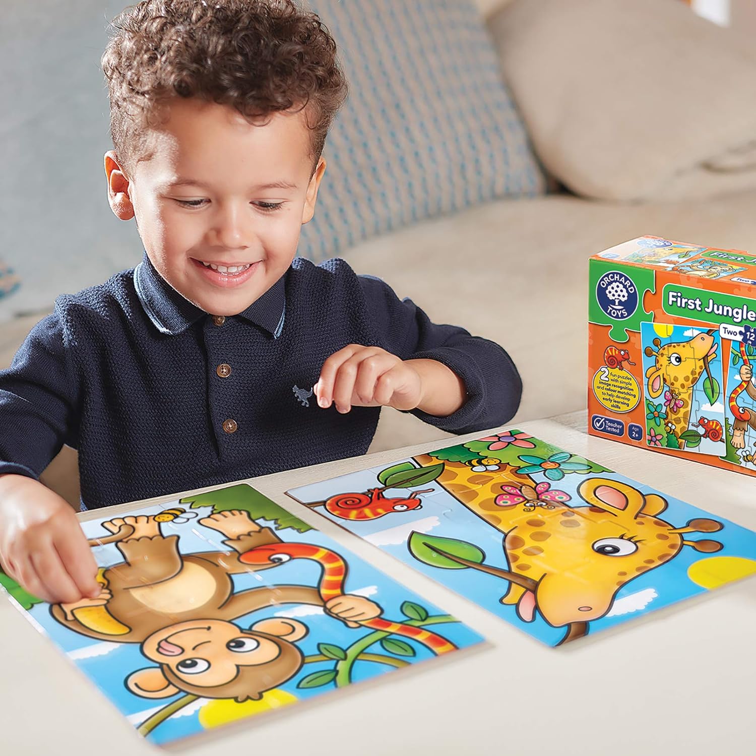 Orchard Toys First Jungle Friends Jigsaw Puzzle, 12-Piece Jigsaws, Two Puzzles in a Box, Perfect For Kids Ages 2+, Develops Hand-Eye Coordination