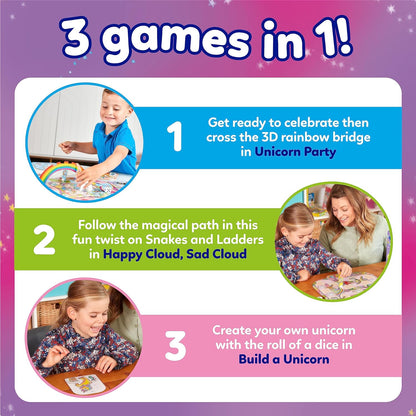 Orchard Toys Juego divertido de unicornio, 3 juegos en 1, juego de valor de parachoques, juegos de combinación y memoria, para niños de 4 a 8 años, regalo de cumpleaños
