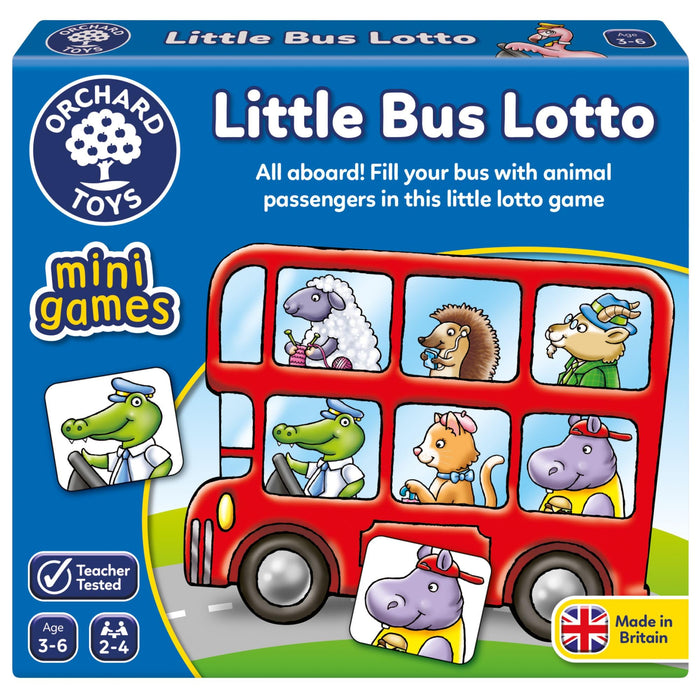 Orchard Toys Little Bus Lotto Mini Game, Small and Compact, Travel Game, Fun Memory Game For Ages 3-6, Educational Game Toy, Ideal Stocking Filler