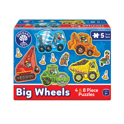 Orchard Toys Big Wheels Jigsaw Puzzle, A Collection of 4 Puzzles Featuring 4 and 8 Pieces Ideal for Little Hands, Perfect for Age 3+