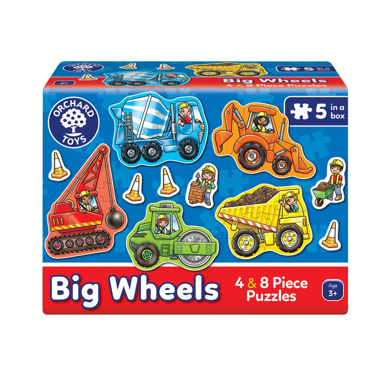 Orchard Toys Big Wheels Jigsaw Puzzle, A Collection of 4 Puzzles Featuring 4 and 8 Pieces Ideal for Little Hands, Perfect for Age 3+