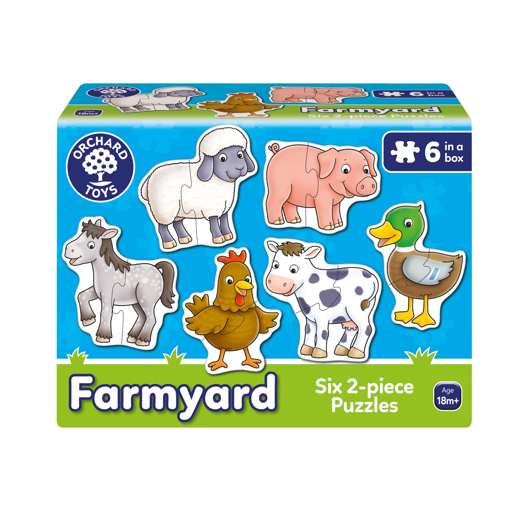 Orchard Toys Farmyard Jigsaw Puzzles, Six Puzzles in a box, 2-Piece Puzzles For Toddlers Ages 18mths +, First Puzzle, Develops Hand-Eye Coordination
